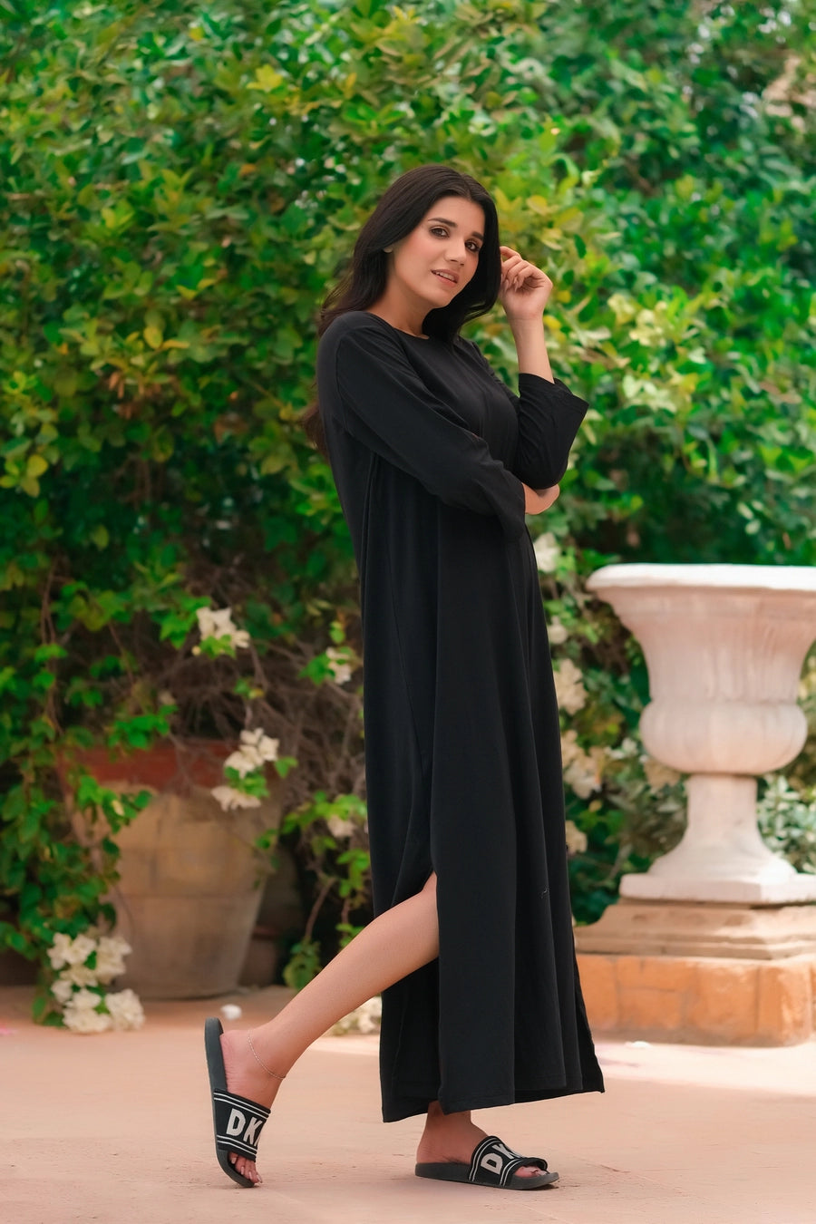 knee length dresses for ladies Black Silk Shirt Dress